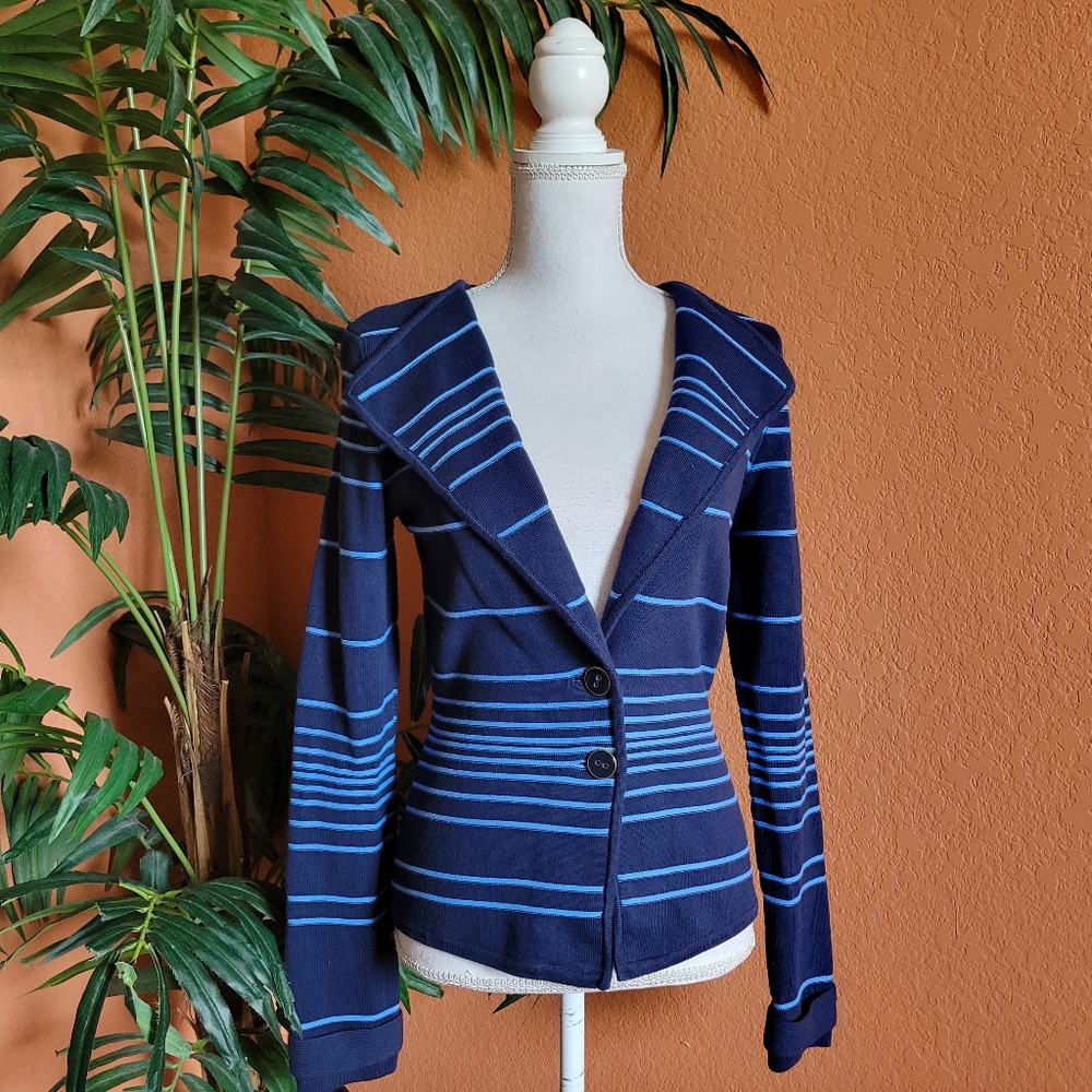 NWT Cache Sweater Blazer Striped Nautical Navy Blue Preppy Small Casual